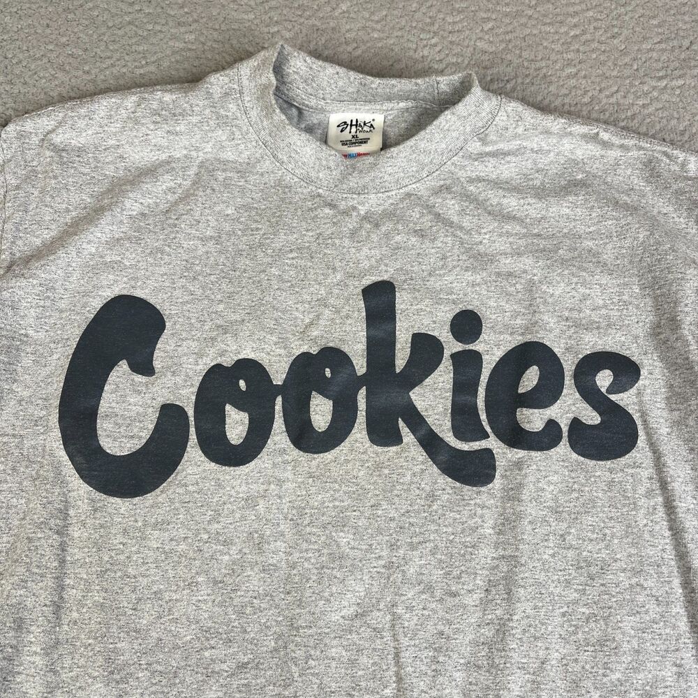 Cookies T Shirt Mens XL Gray  Script Streetwear Weed Rapper Short Sleeve
